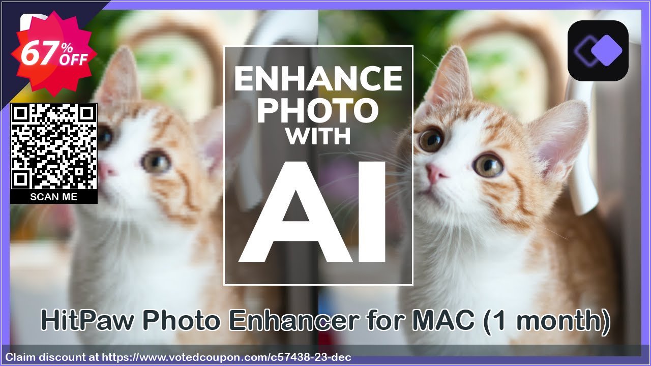 HitPaw Photo Enhancer for MAC, Monthly  Coupon Code Jun 2023, 67% OFF - VotedCoupon