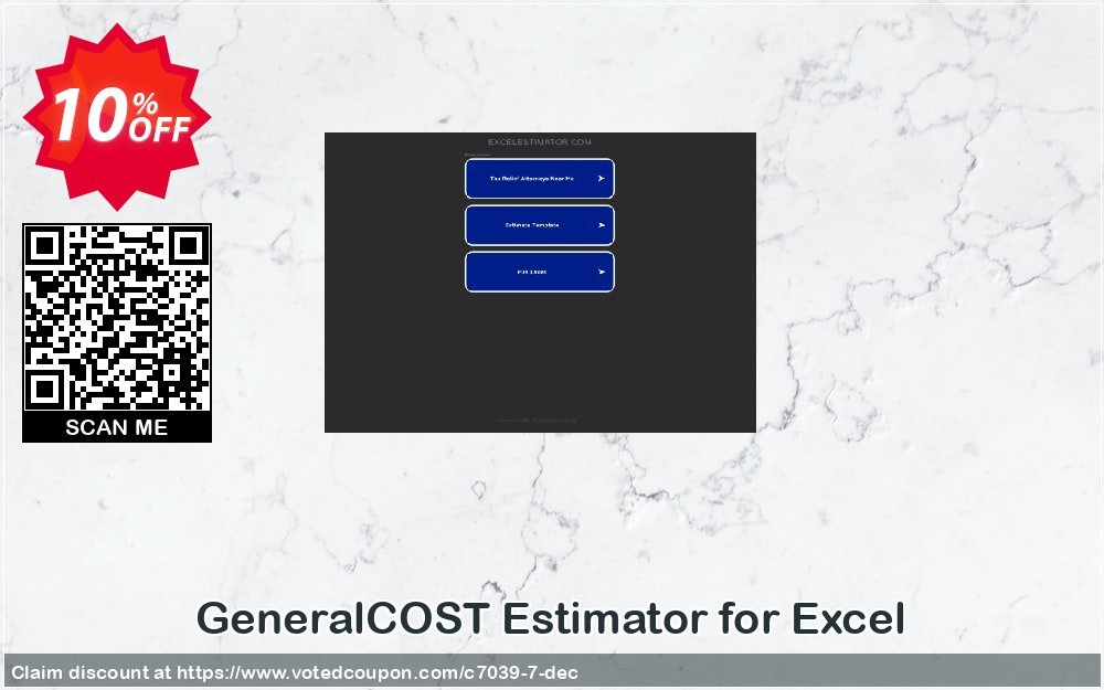 GeneralCOST Estimator for Excel Coupon, discount ExcelEstimator coupon 7039. Promotion: Special 20% off all products