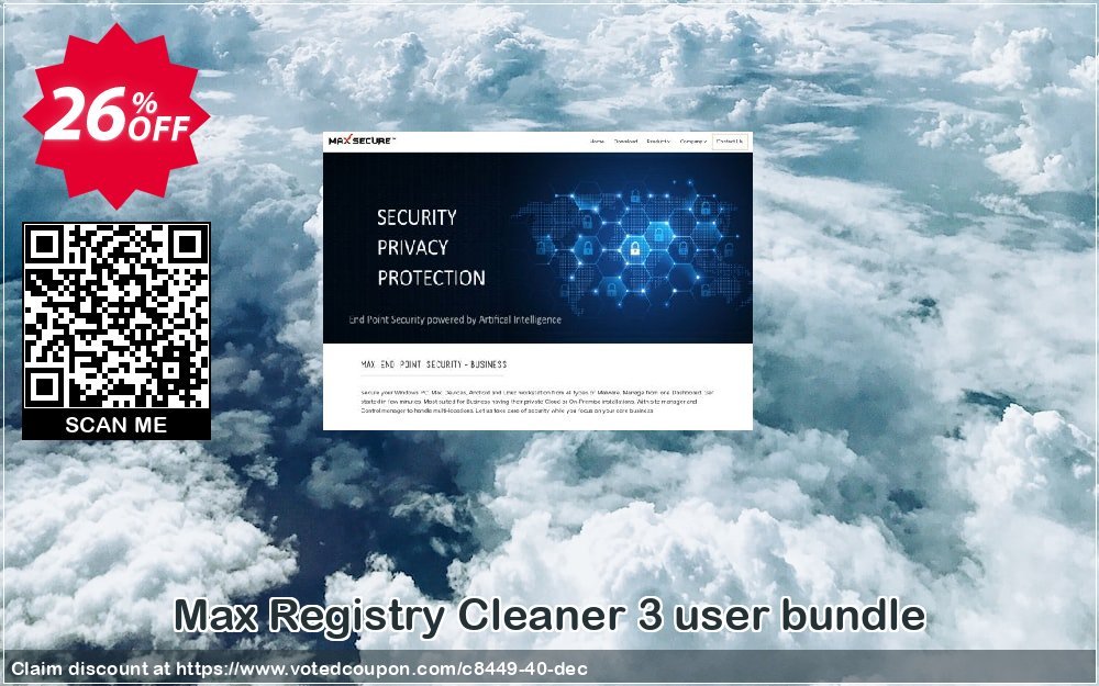 Max Registry Cleaner 3 user bundle Coupon, discount 25% Max Secure Software (8449). Promotion: 25% Max Secure Software (8449) maxpcsecure.com