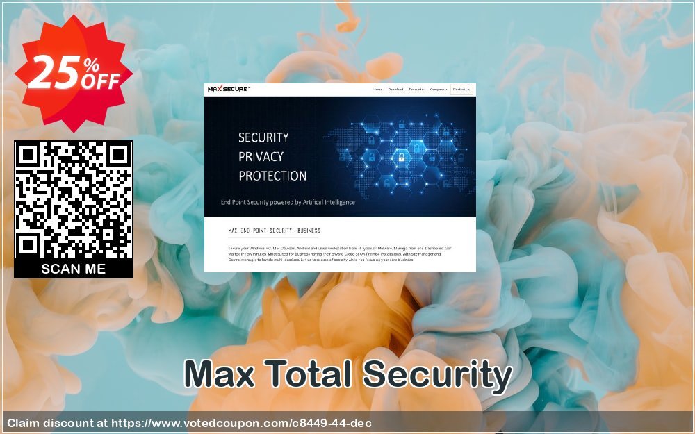 Max Total Security Coupon, discount 25% Max Secure Software (8449). Promotion: 25% Max Secure Software (8449) maxpcsecure.com