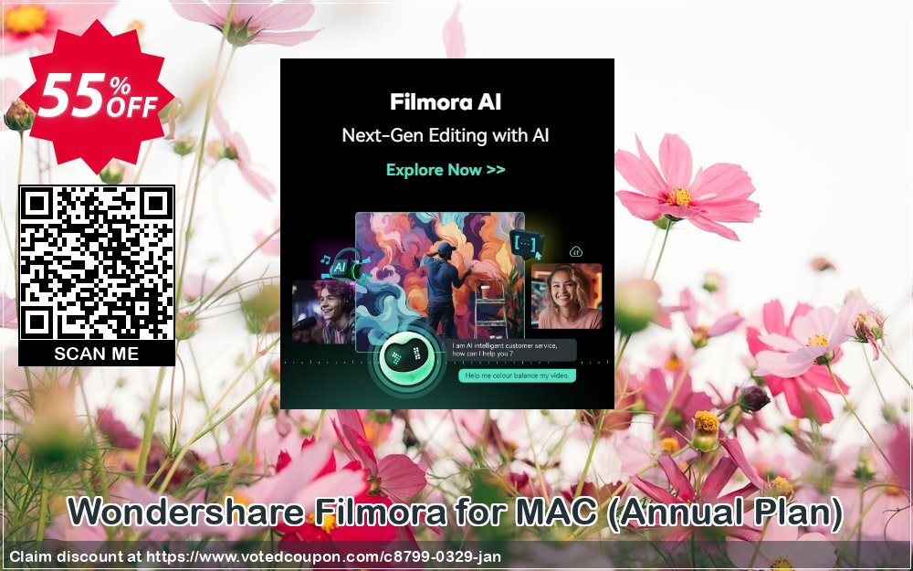 Wondershare Filmora for MAC, Annual Plan  Coupon, discount 20% OFF Wondershare Video Editor for Mac (Annual Plan) Dec 2023. Promotion: Wondrous discounts code of Wondershare Video Editor for Mac (Annual Plan), tested in December 2023