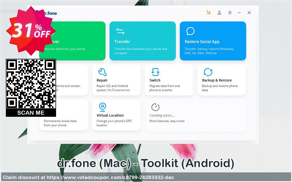 dr.fone, MAC - Toolkit, Android  Coupon, discount Dr.fone all site promotion-30% off. Promotion: Amazing promo code of dr.fone - Android Toolkit (Mac) 2023