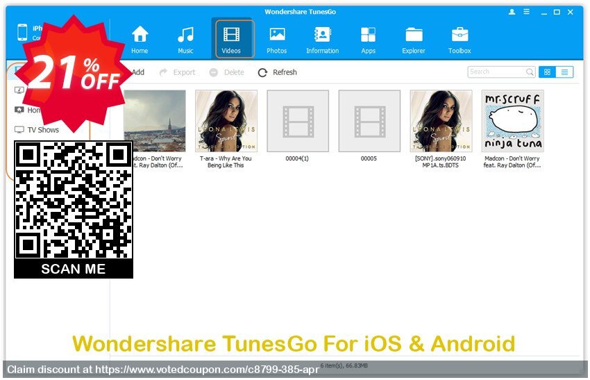 Wondershare TunesGo For iOS & Android Coupon, discount Dr.fone 20% off. Promotion: 30% Wondershare Software (8799)