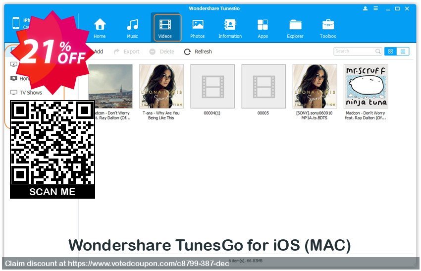 Wondershare TunesGo for iOS, MAC  Coupon, discount Back to School 2024. Promotion: 30% Wondershare Software (8799)