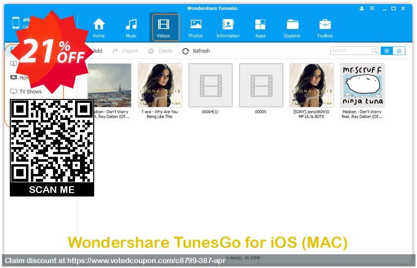 Wondershare TunesGo for iOS, MAC  Coupon, discount Back to School 2024. Promotion: 30% Wondershare Software (8799)