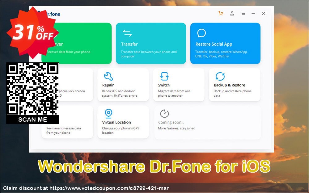 Wondershare Dr.Fone for iOS Coupon, discount 30% Wondershare Software (8799). Promotion: Wondershare Dr.Fone for iOS Full Suite coupon