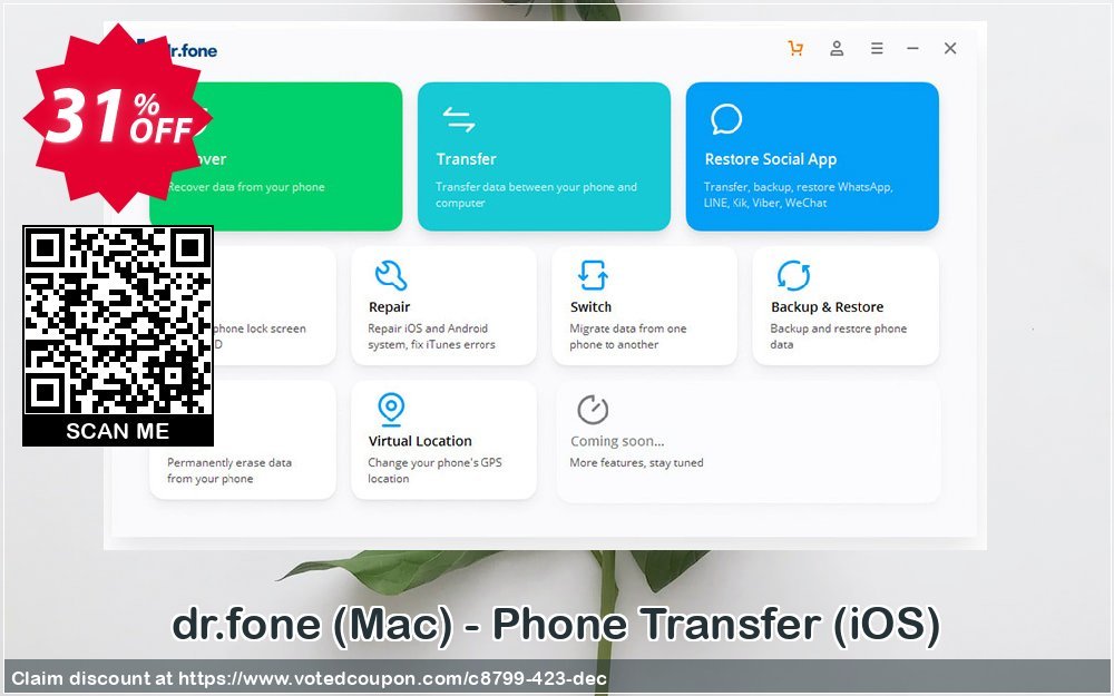 Get 31% OFF dr.fone, Mac - Phone Transfer, iOS Coupon