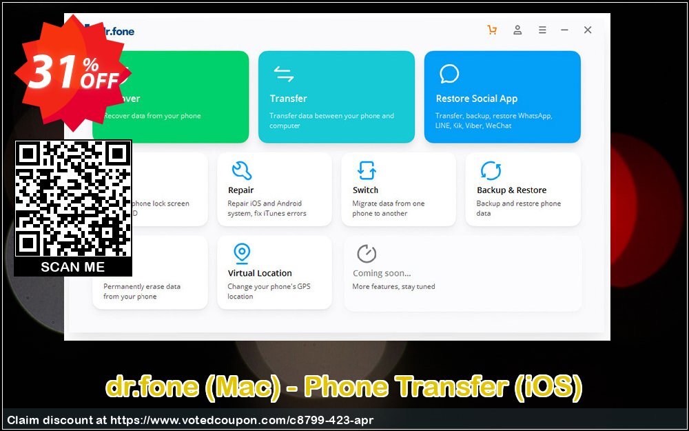 dr.fone, MAC - Phone Transfer, iOS  Coupon, discount Dr.fone all site promotion-30% off. Promotion: 30% Wondershare Software (8799)