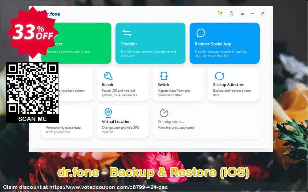 dr.fone - Backup & Restore, iOS  Coupon, discount Dr.fone all site promotion-30% off. Promotion: 30% Wondershare Software (8799)