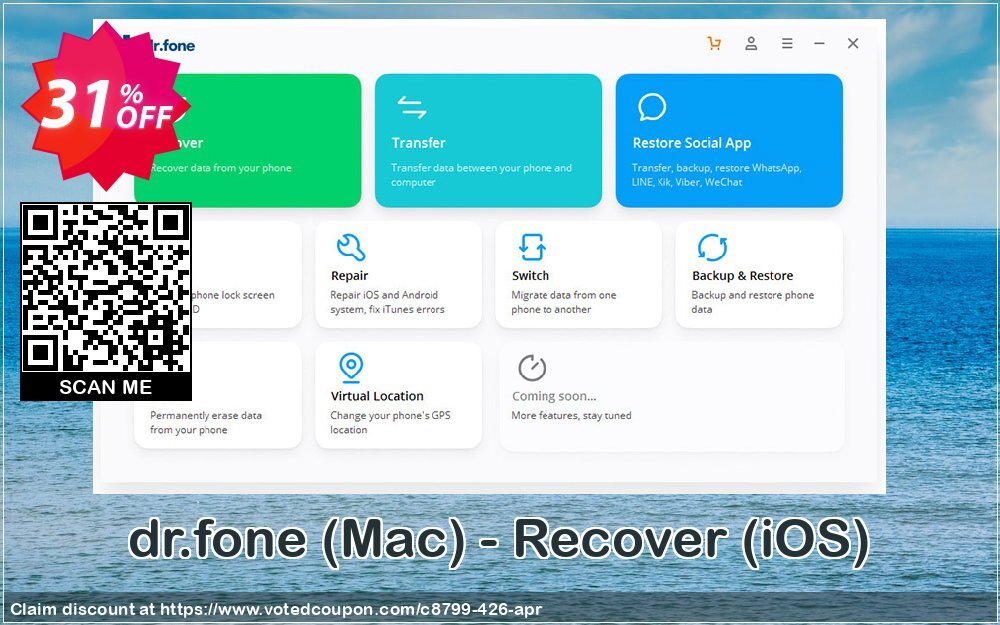 dr.fone, MAC - Recover, iOS  Coupon, discount Dr.fone all site promotion-30% off. Promotion: 30% Wondershare Software (8799)