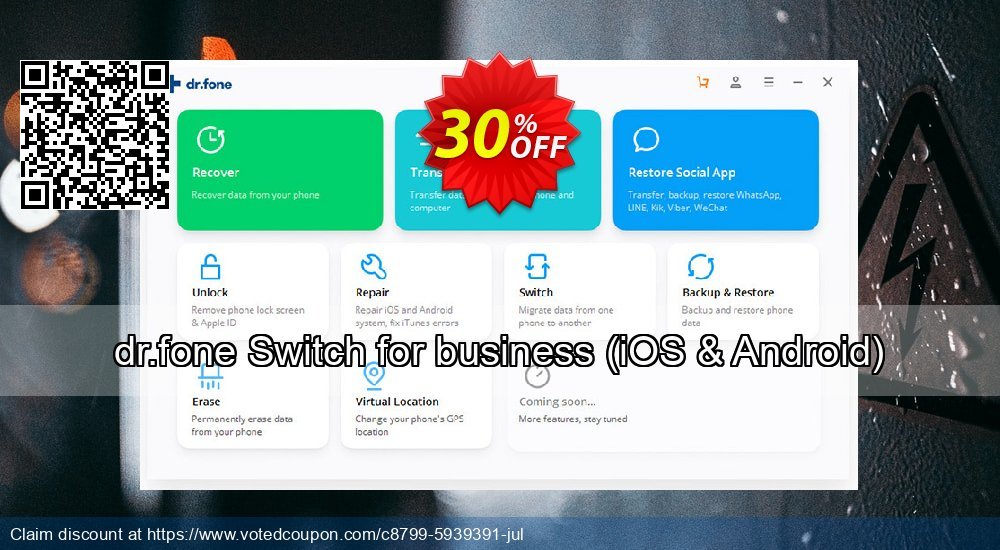 Get 30% OFF dr.fone Switch for business, iOS & Android Coupon