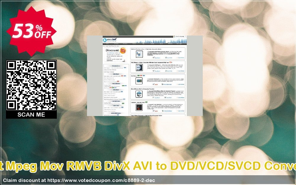Cucusoft Mpeg Mov RMVB DivX AVI to DVD/VCD/SVCD Converter Pro Coupon, discount Cucusoft Mpeg/Mov/RMVB/DivX/AVI to DVD/VCD/SVCD Converter Pro formidable offer code 2024. Promotion: Cucusoft discount coupons (8889)