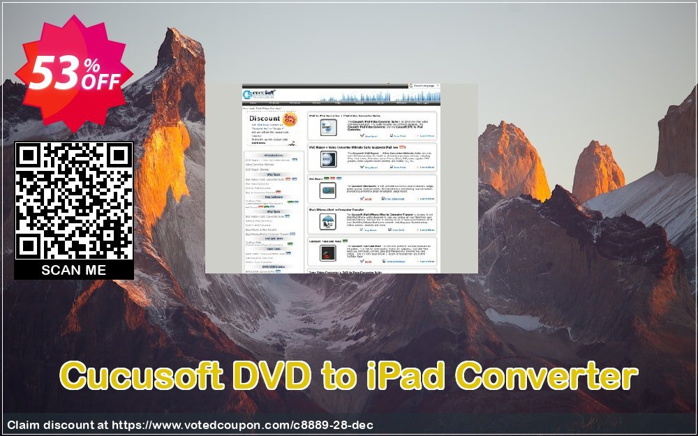 Cucusoft DVD to iPad Converter Coupon, discount Cucusoft DVD to iPad Converter amazing discount code 2023. Promotion: Cucusoft discount coupons (8889)