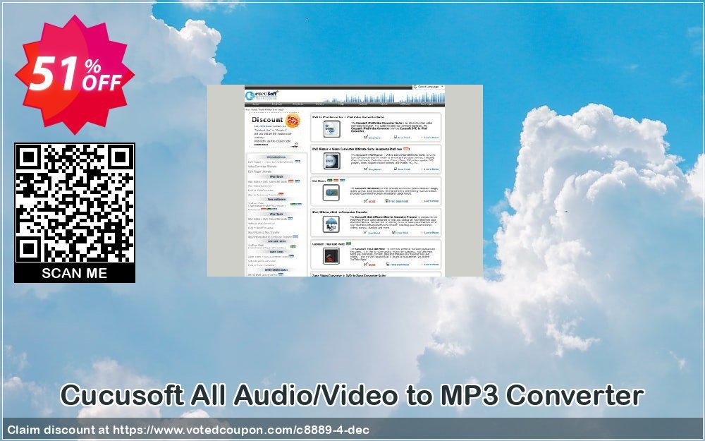 Cucusoft All Audio/Video to MP3 Converter Coupon, discount Cucusoft All Audio/Video to MP3/Wav Converter special deals code 2023. Promotion: Cucusoft discount coupons (8889)