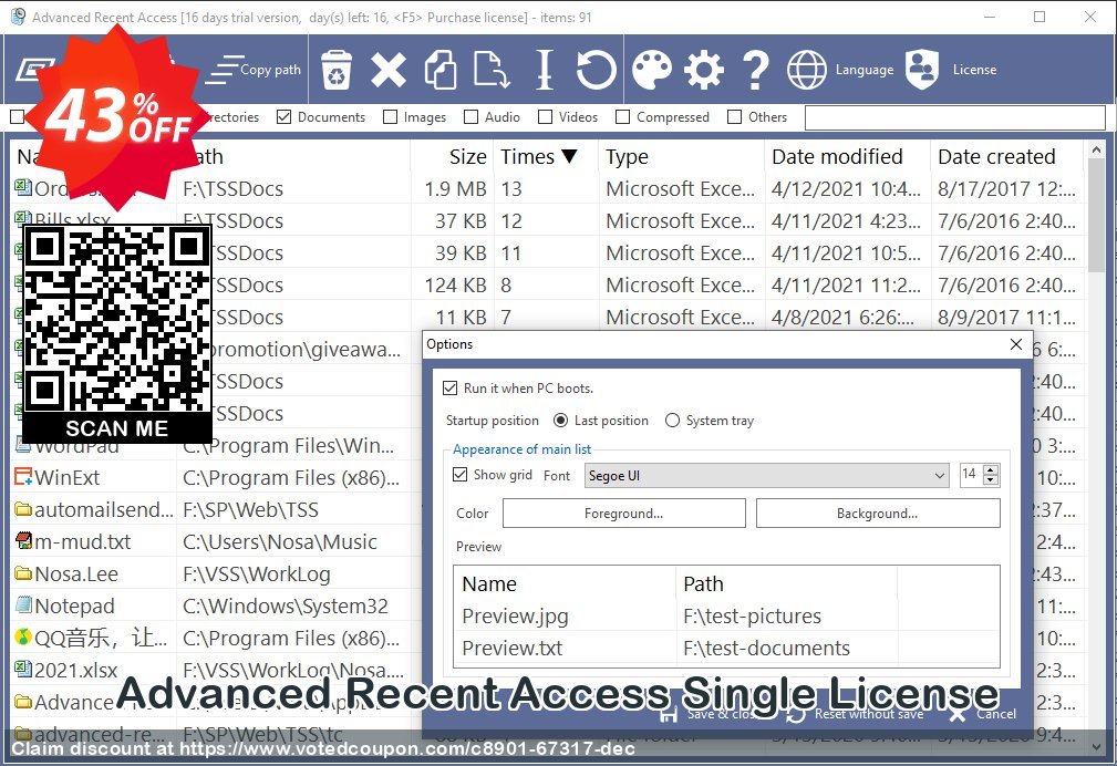 Advanced Recent Access Single Plan Coupon, discount 40% OFF Advanced Recent Access Single License, verified. Promotion: Awesome offer code of Advanced Recent Access Single License, tested & approved