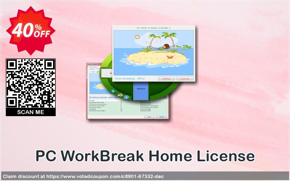 PC WorkBreak Home Plan Coupon, discount 40% OFF PC WorkBreak Personal License, verified. Promotion: Awesome offer code of PC WorkBreak Personal License, tested & approved