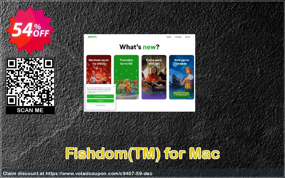 Fishdom, TM for MAC Coupon, discount Discount 50% for all products. Promotion: 