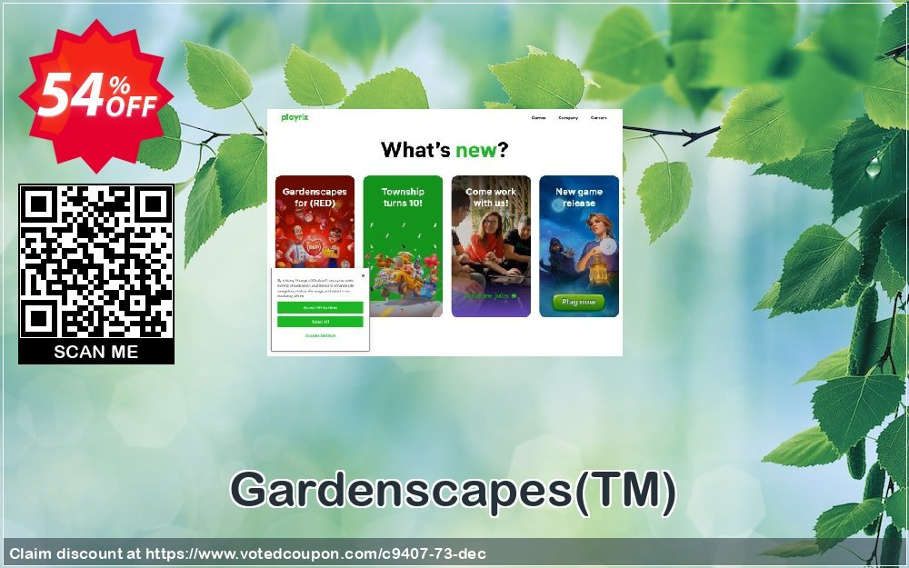 Gardenscapes, TM  Coupon, discount Discount 50% for all products. Promotion: 