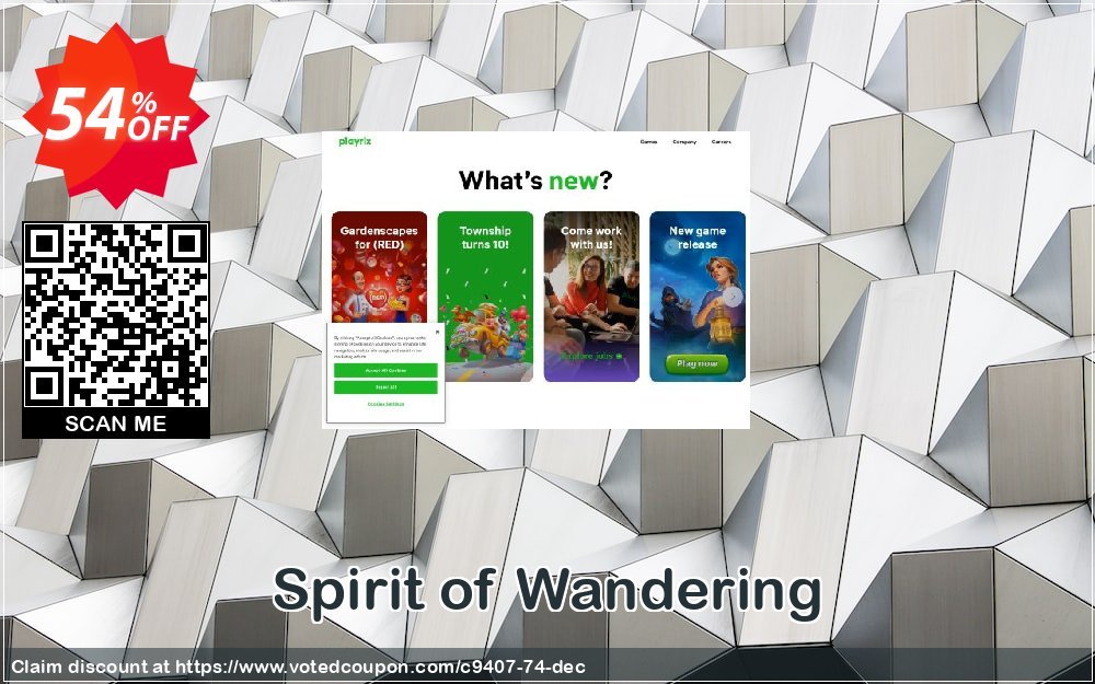 Spirit of Wandering Coupon, discount Discount 50% for all products. Promotion: 