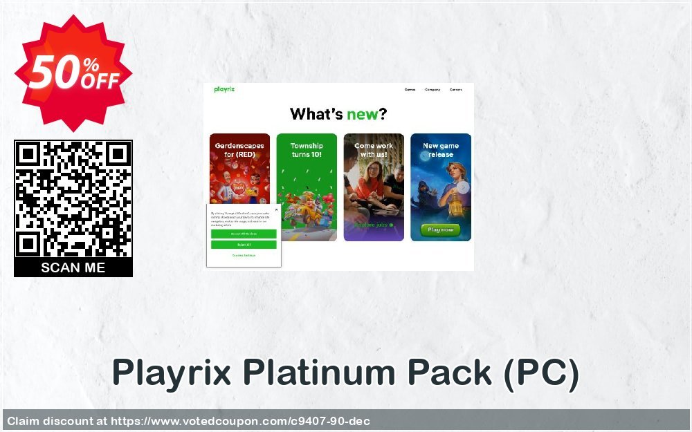 Playrix Platinum Pack, PC  Coupon, discount Discount 50% for all products. Promotion: 