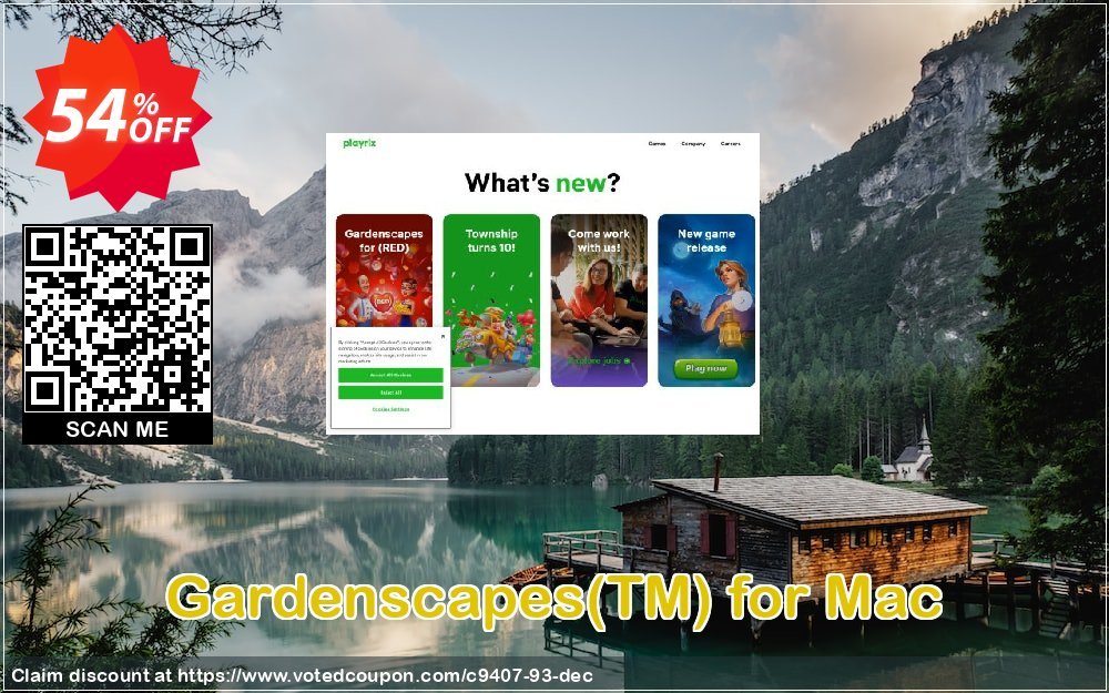 Gardenscapes, TM for MAC Coupon, discount Discount 50% for all products. Promotion: 