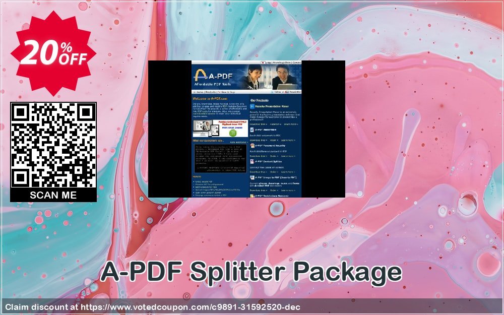 A-PDF Splitter Package Coupon, discount 20% OFF A-PDF Splitter Package, verified. Promotion: Wonderful discounts code of A-PDF Splitter Package, tested & approved