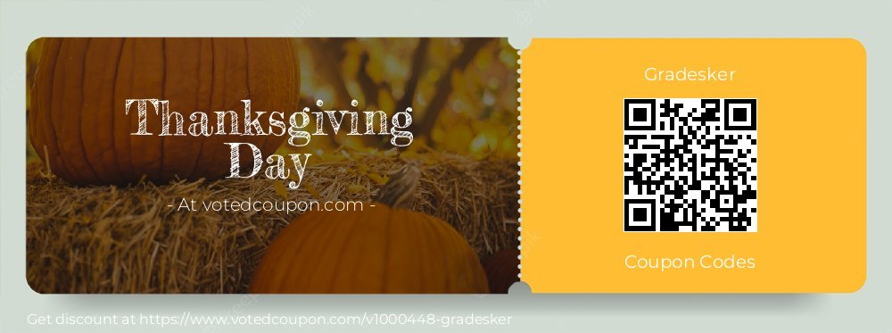 Gradesker Coupon discount, offer to 2023 Thanksgiving Day